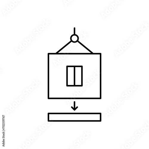 Modular house construction, line icon. Building home from prefabricated panels. Modern prefab fast technology in building and architecture. Property, real estate. Editable stroke. Vector outline