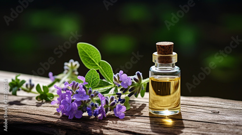 bottle, jar with verbena essential oil extract