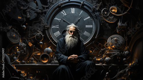 medieval wizard with clock