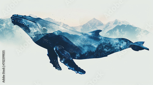 Whale with an underwater mountain range
