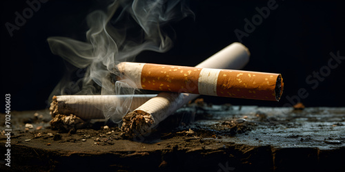 Cigarette smoking closeup isolated on black background. smoking concept. Tobacco smoking road summer. AI Generative 