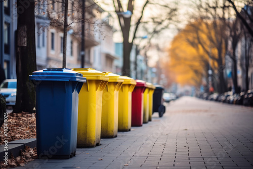 Color-coded bins for efficient waste separation, promoting environmental friendliness and responsibility.