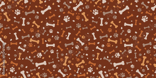 Dog Bones vector dogs paw doodle Seamless pattern isolated dark brown wallpaper background