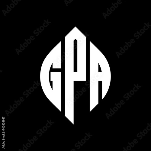 GPA circle letter logo design with circle and ellipse shape. GPA ellipse letters with typographic style. The three initials form a circle logo. GPA Circle Emblem Abstract Monogram Letter Mark Vector.