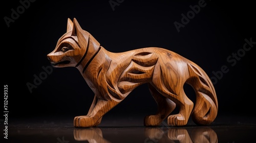Hand-carved wooden figurine of a dog