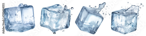 Set of different ice cubes cut out on a transparent background. A set of melting ice cubes decomposes in different directions. Seasoning concept for different drinks.