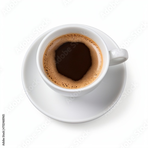 White ceramic cup of black coffee on white background