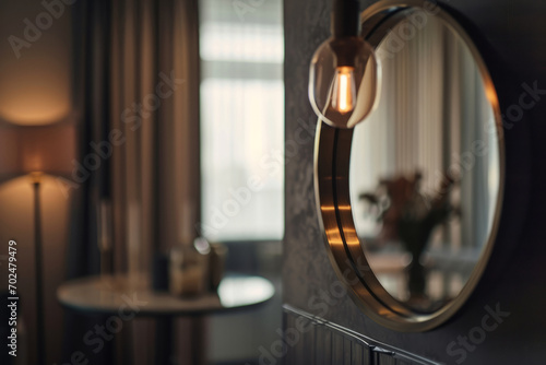 Modern room with stylish mirror. Interior design. Generative AI