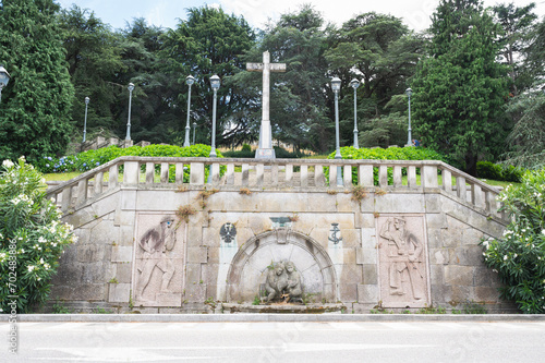 Fountain in Park Monte del Castro, park located on a hill in Vigo, the biggest city in Galicia Region, in the North of Spain, selective focus