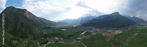 Aerial view of Vallagarina near Castel Pietra. Calliano, Rovereto, Trento, Italy