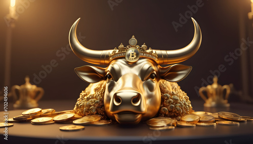 golden bull with golden crown Generative AI