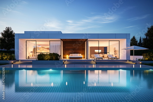 Modern house exterior with pool