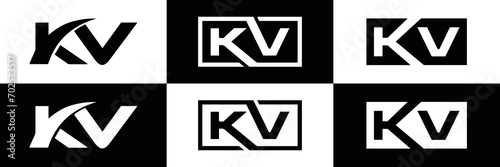 KV logo. KV set , K V design. White KV letter. KV, K V letter logo design. Initial letter KV letter logo set, linked circle uppercase monogram logo. K V letter logo vector design. 