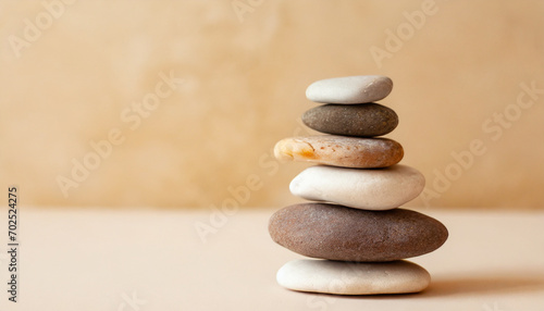 Tranquil stack of pebbles, symbolizing balance and peace in spa setting