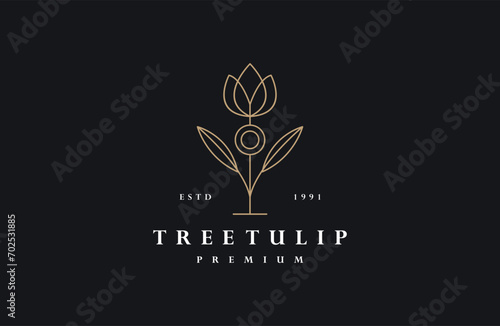 Tree tulip logo vector icon illustration hipster vintage retro