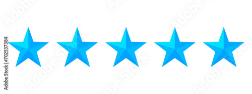 Five blue stars each with a 3D effect for high ranking or rating category reviews