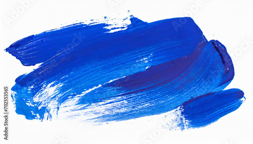 Blue strokes of gouache paint brush on a white isolated background