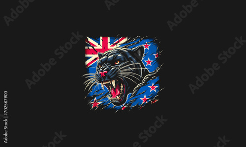 head panther with flag australia vector artwork design
