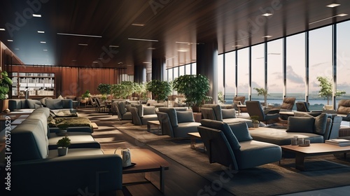 Executive lounge. Business class lounge. International airport interior lounge. Airport VIP lounge. Copy space for text. image for graphic design.