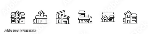 villa buildings real estate icon line set vector business resort accommodation property symbol illustration design