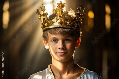 Portrait of a young Prince heir wearing a golden crown