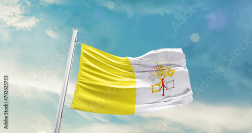 Vatican City national flag cloth fabric waving on the sky - Image