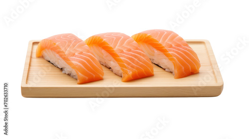 Salmon sushi nigiri in black plate isolated on transparent and white background.PNG image.