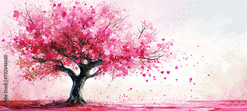 Pink sakura tree blooming on white background