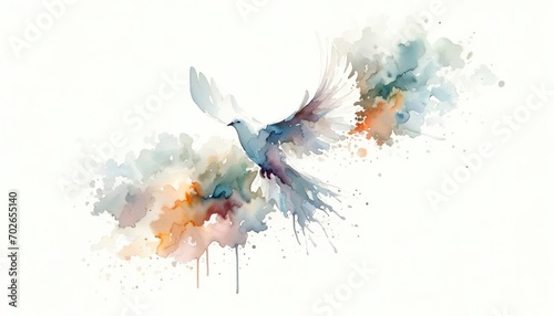 Holy Spirit. Dove on abstract colorful watercolor background. Digital art painting. Illustration.