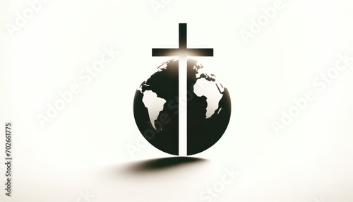 Religious global mission: Spreading the word. Cross of Jesus Christ with Earth Globe on White Background.