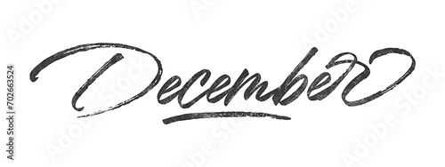 Month December written in brush script font with marker ink effect isolated on transparent background