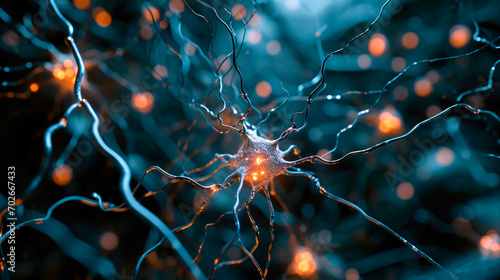 Neurons activity. Synapses and axones transmitting electrical signals. AI generated