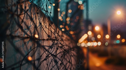 Barbed wire. Steel fencing wire constructed with sharp edges or points arranged at intervals along the strands. Prison barb wire