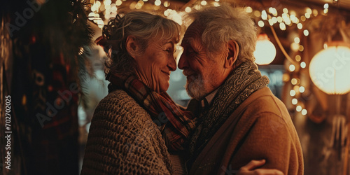 elderly couple in love hugging outside Generative AI