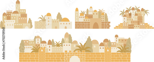 Set of ancient biblical city buildings separate elements . Decoration for museum events flyers, illustration, children bible,greeting cards,holiday events, print