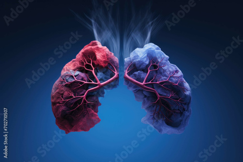 two lungs in the blue and red colors