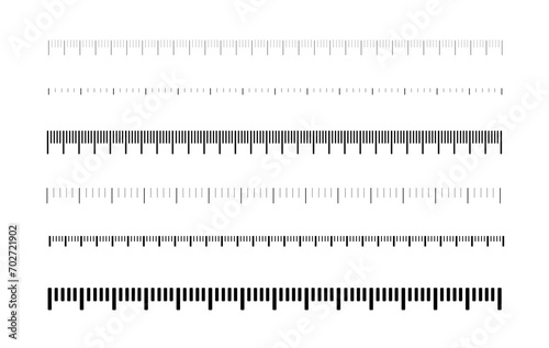 Ruler for measuring length in cm. Long metric tape with scale. Measurements in millimeters, centimeters and meters. Vector illustration.
