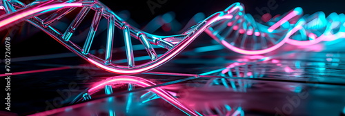 neon lines forming a double helix structure, symbolizing the essence of life and genetics. Generative ai