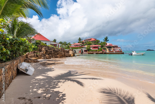 View of luxury beach on St Barts. Nikki Beach, Gustavia, Caribbean.
