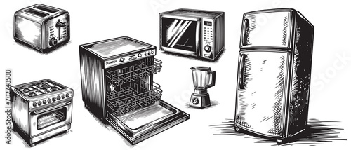 Household appliances hand drawn set