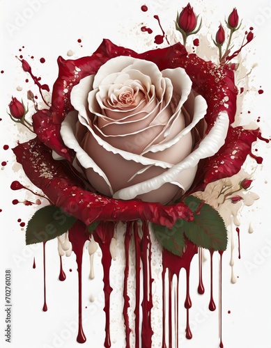Abstrakcyjna kartka na urodziny, Walentynki z motywem kwiatowym- Róża. Generative AI