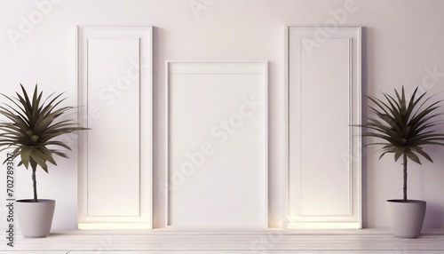 beautiful light background mock up for presentation with decorative white panels and decorate with hidden lighting ai generated