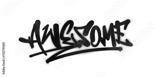 Word ‘Awesome’ written in graffiti-style lettering with spray paint effect isolated on transparent background