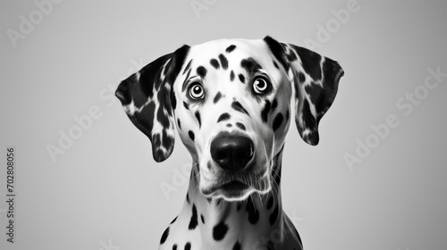 A black and white photo of a dalmatian dog