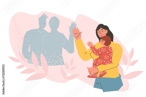 Nanny or babysitter for baby, banner layout design with characters, flat vector illustration isolated on white background. Hiring a trustworthy caregiver.
