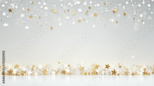 Silver and gold christmas decorations on white backdrop
