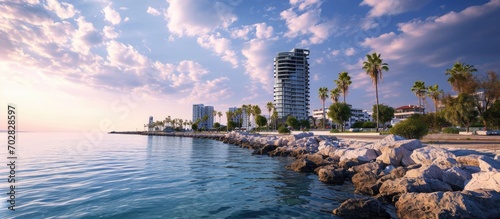 High rise buildings on Limassol beachfront Cyprus. with copy space image. Place for adding text or design