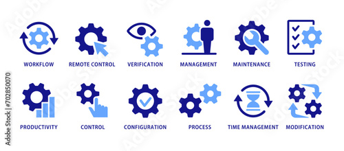 Business process icon set. Workflow and productivity symbol vector illustration