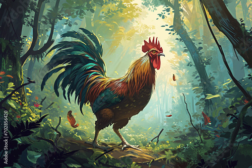 illustration of a giant chicken guarding the forest