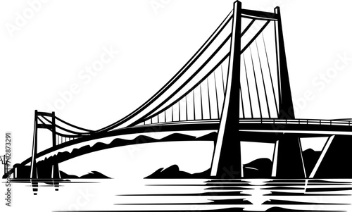 silhouette of golden gate bridge in black color. AI generated illustration.